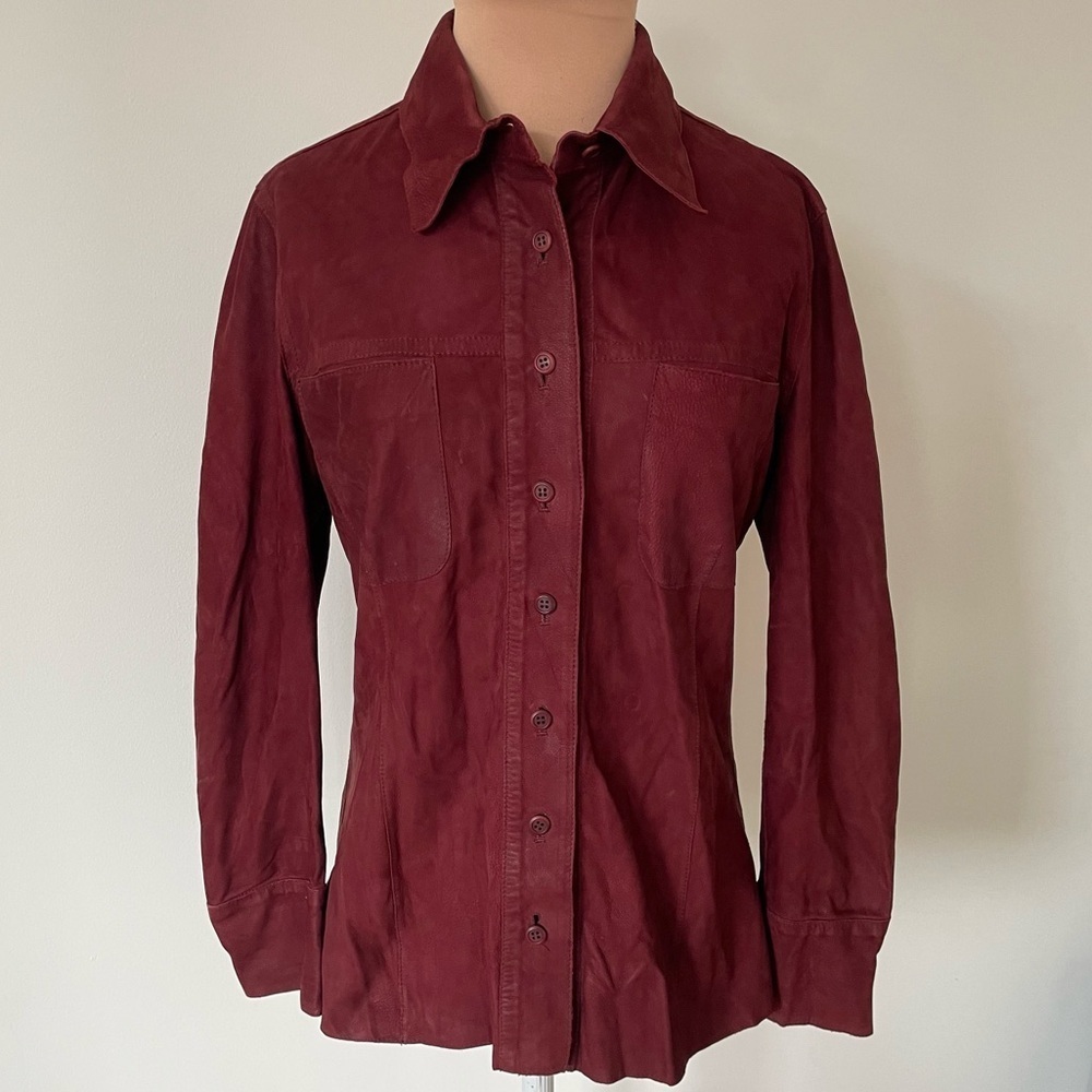 Vintage Red Soft Leather Long Sleeve Button Down Made In Italy Shirt EUC Size 4